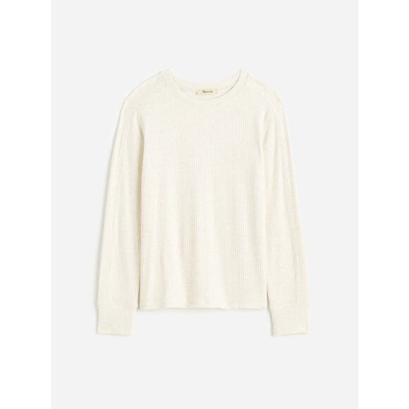 Madewell Ribbed Crewneck Long-Sleeve Tee WMNS S Heather Cream Stretchy Pullover - Picture 3 of 9